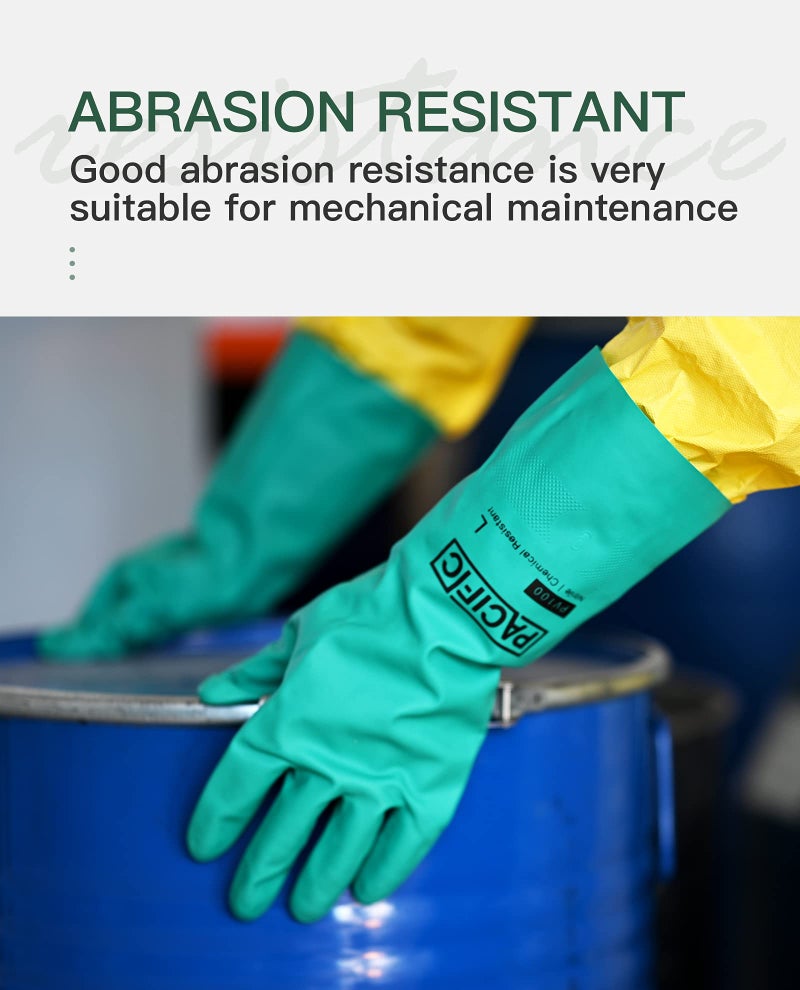 PACIFIC PPE 2 Pairs Nitrile Chemical Resistant Gloves, Flocked, Resist Strong Acid, Alkali, 15 mil, 12.6", Large - Image 4